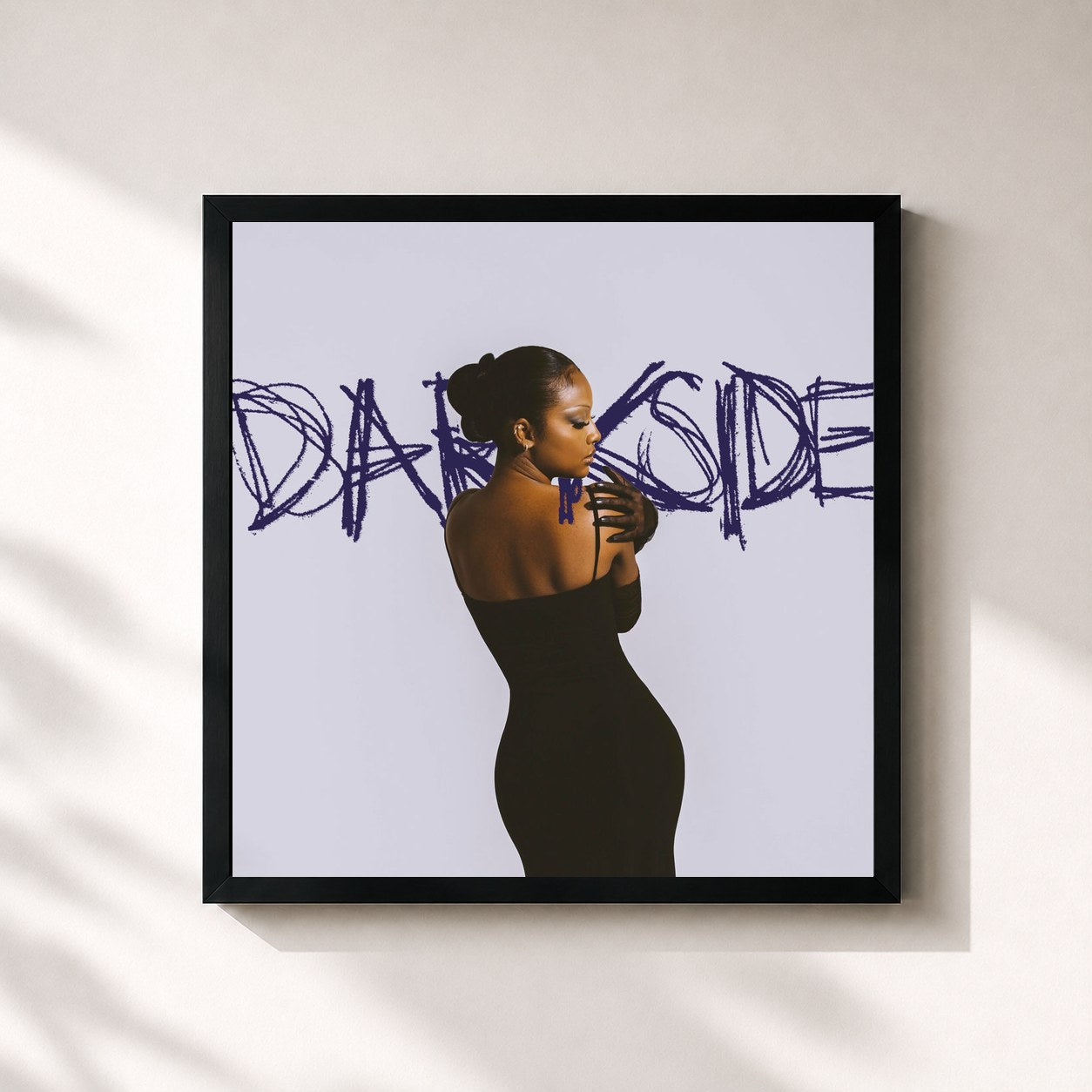 #noir Tableau carré de l'album Dark Side de Justine Skye, cadre noir 32x32 cm