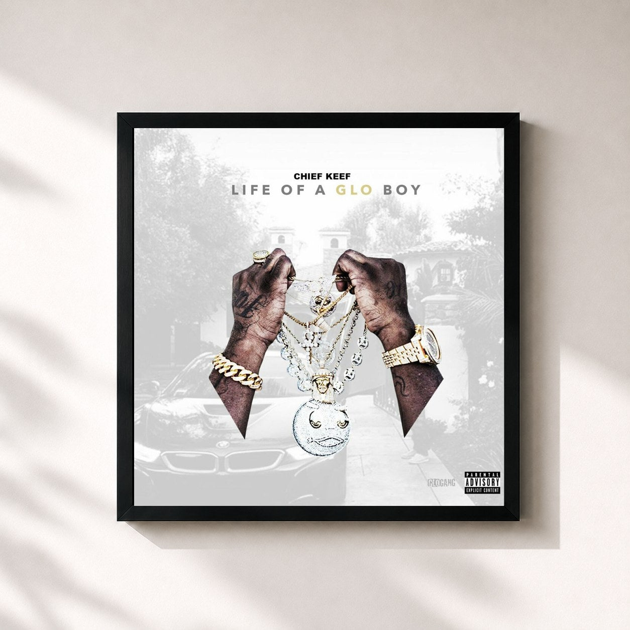 #noir Tableau carré de l'album Life Of A GLO Boy de Chief Keef, cadre noir 32x32 cm