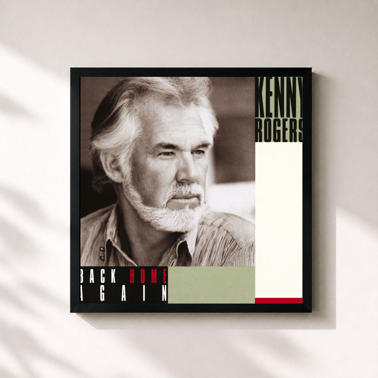 #noir Tableau carré de l'album Back Home Again de Kenny Rogers, cadre noir 32x32 cm