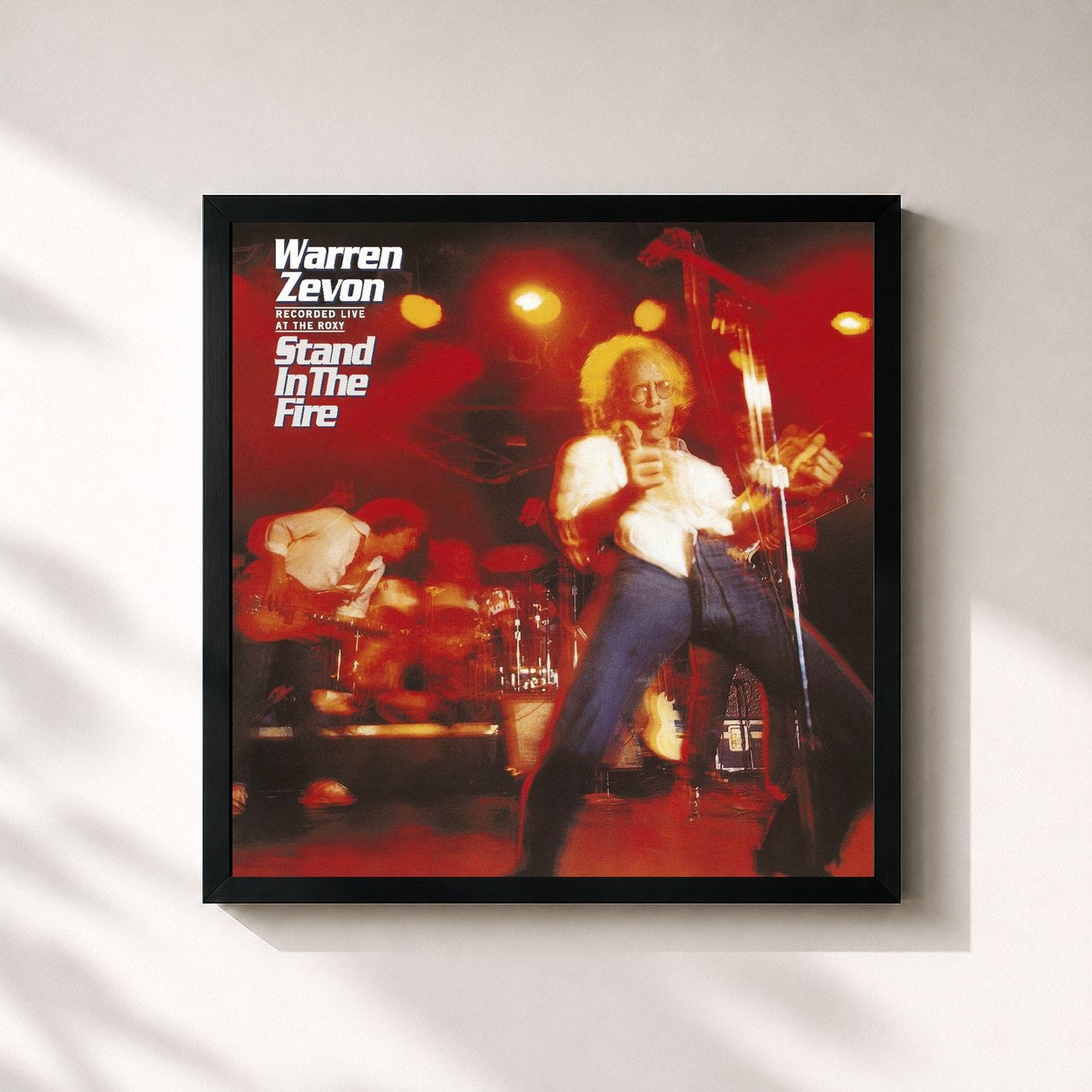 #noir Tableau carré de l'album Stand in the Fire de Warren Zevon, cadre noir 32x32 cm