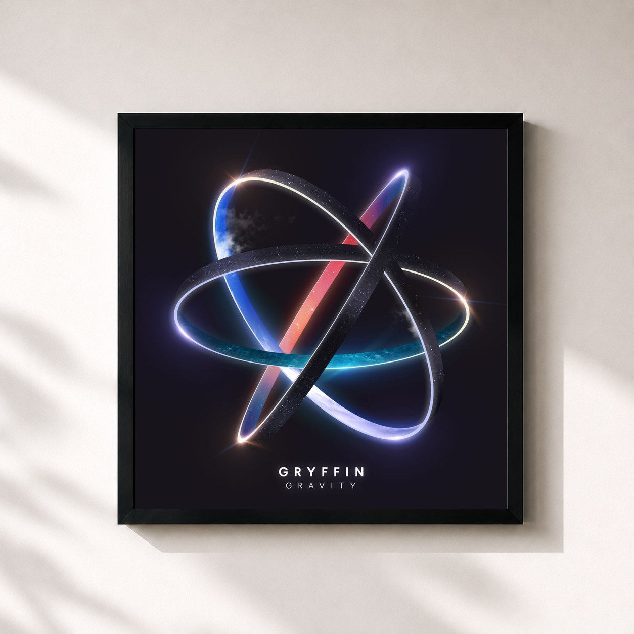 #noir Tableau carré de l'album Gravity de Gryffin, cadre noir 32x32 cm