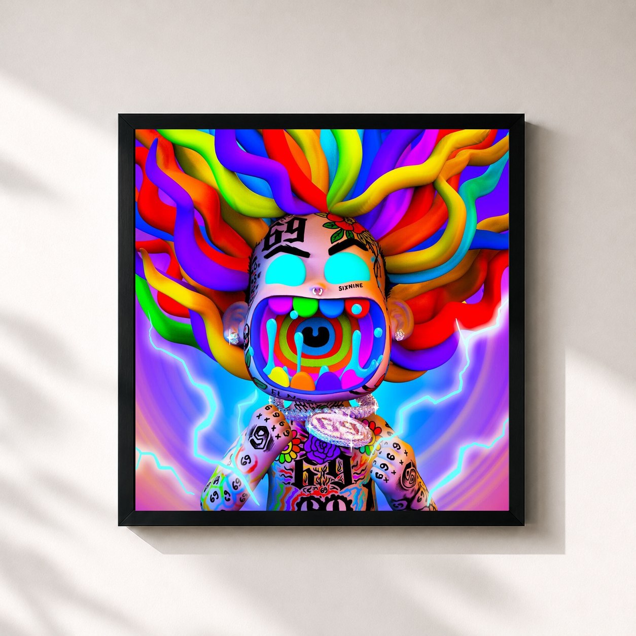 #noir Tableau carré de l'album Leyenda Viva de 6IX9INE, cadre noir 32x32 cm