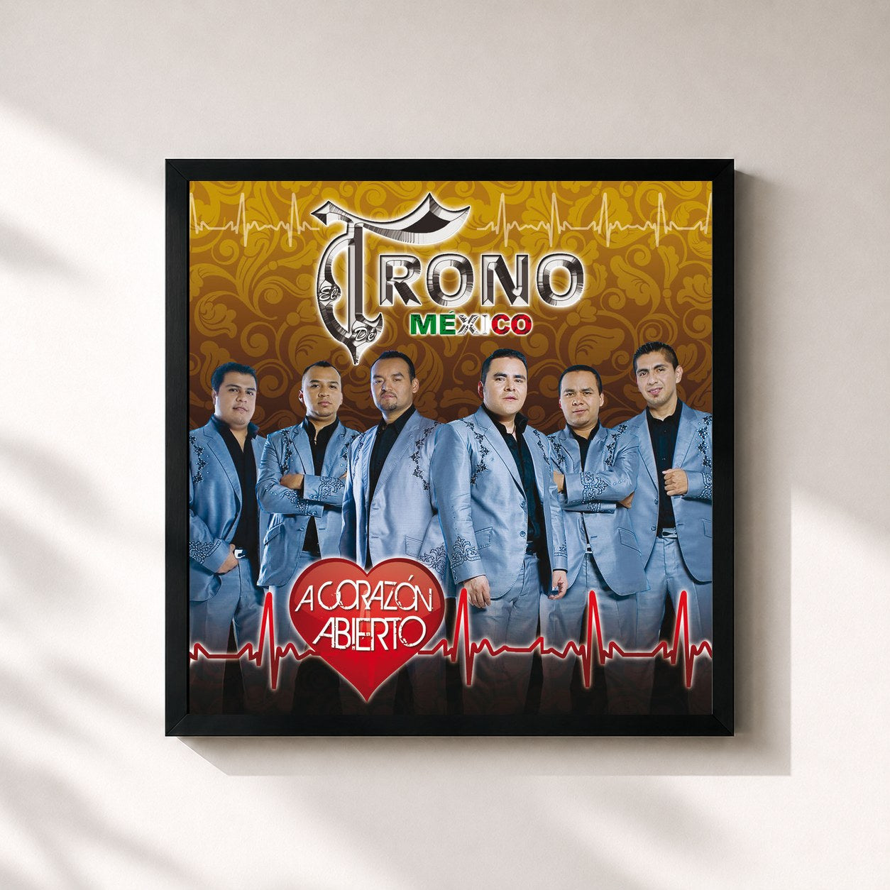 #noir Tableau carré de l'album A Corazón Abierto de El Trono de Mexico, cadre noir 32x32 cm
