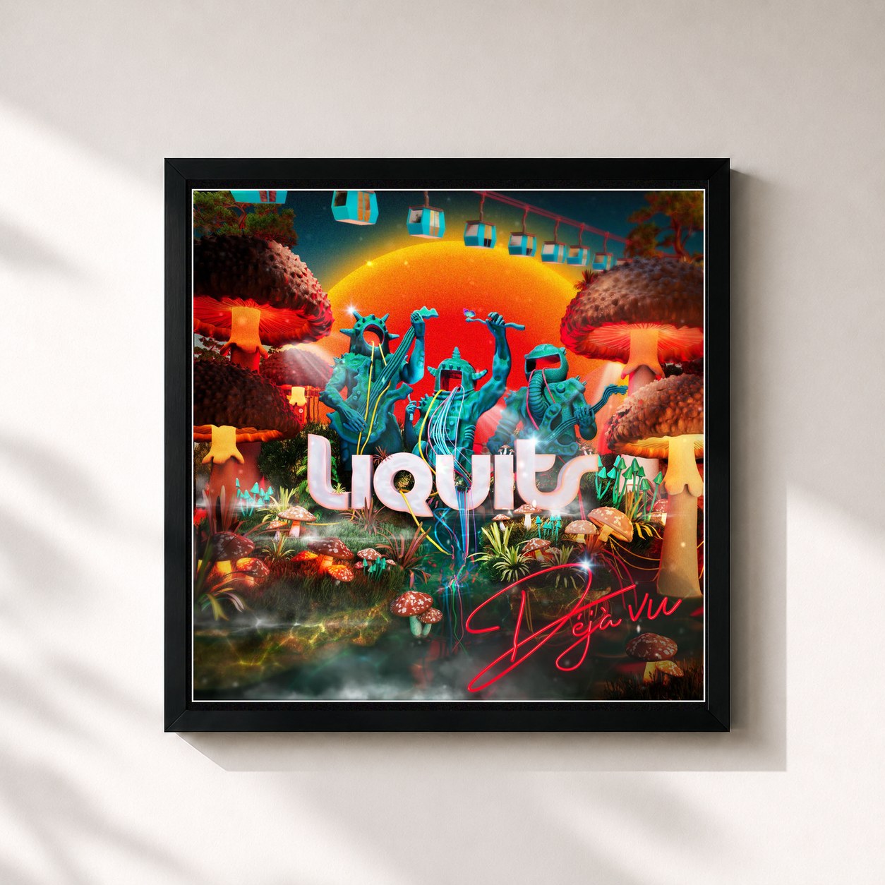 #noir Tableau carré de l'album Déjà Vu de Liquits, cadre noir 32x32 cm