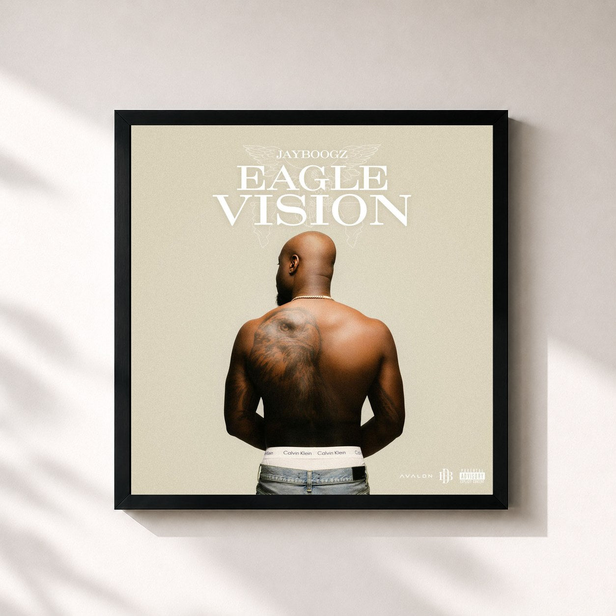 #noir Tableau carré de l'album Eagle Vision de Jayboogz, cadre noir 32x32 cm