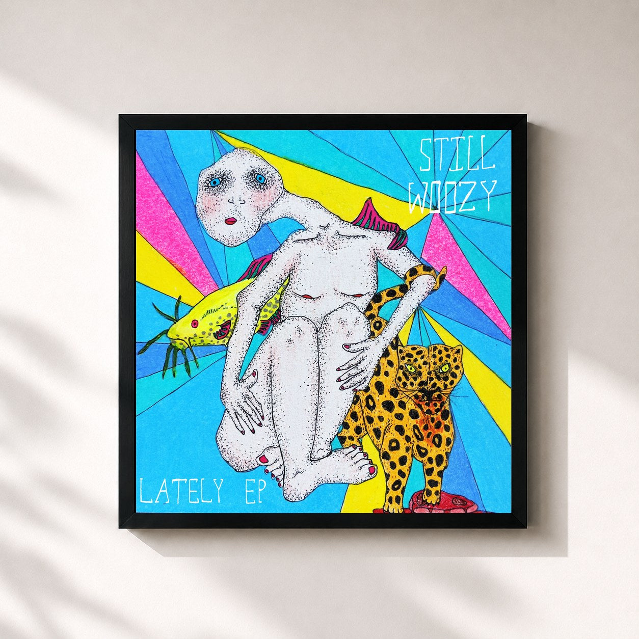 #noir Tableau carré de l'album Lately EP de Still Woozy, cadre noir 32x32 cm