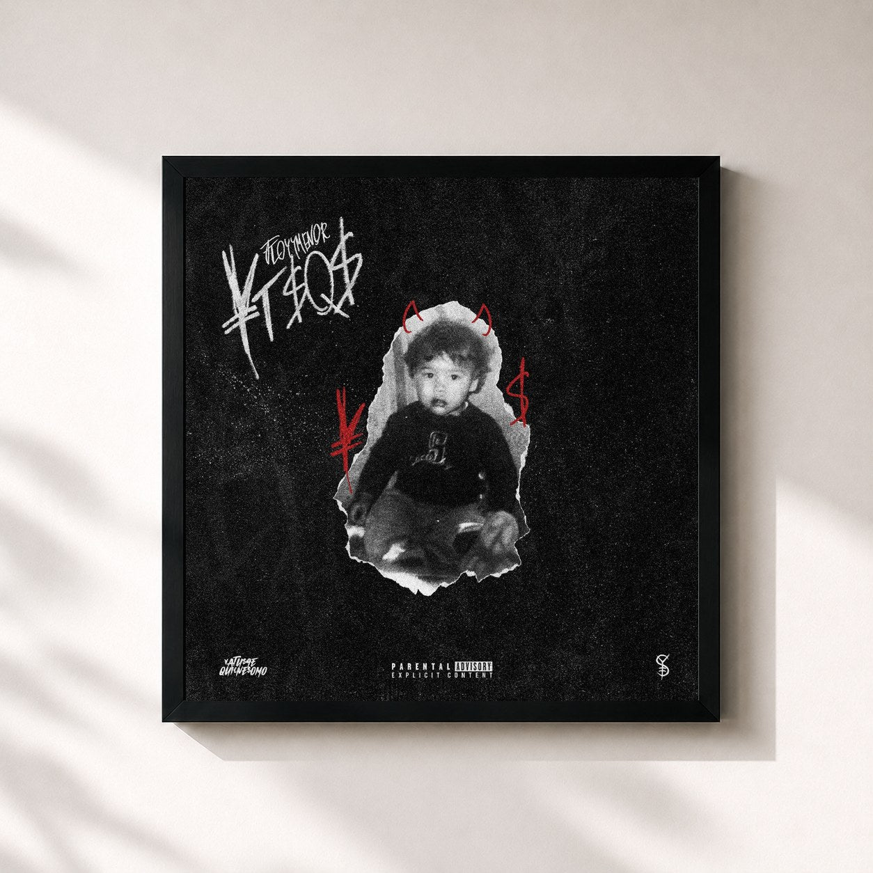 #noir Tableau carré de l'album YTSQS de FloyyMenor, cadre noir 32x32 cm