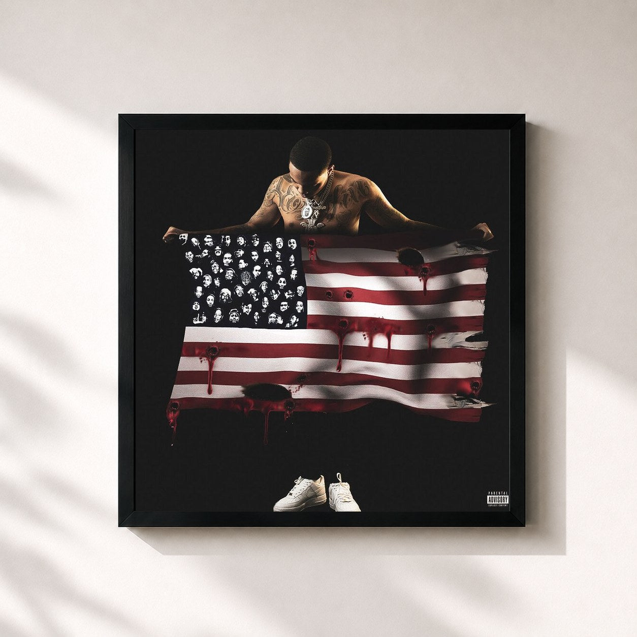#noir Tableau carré de l'album PTSD de G Herbo, cadre noir 32x32 cm