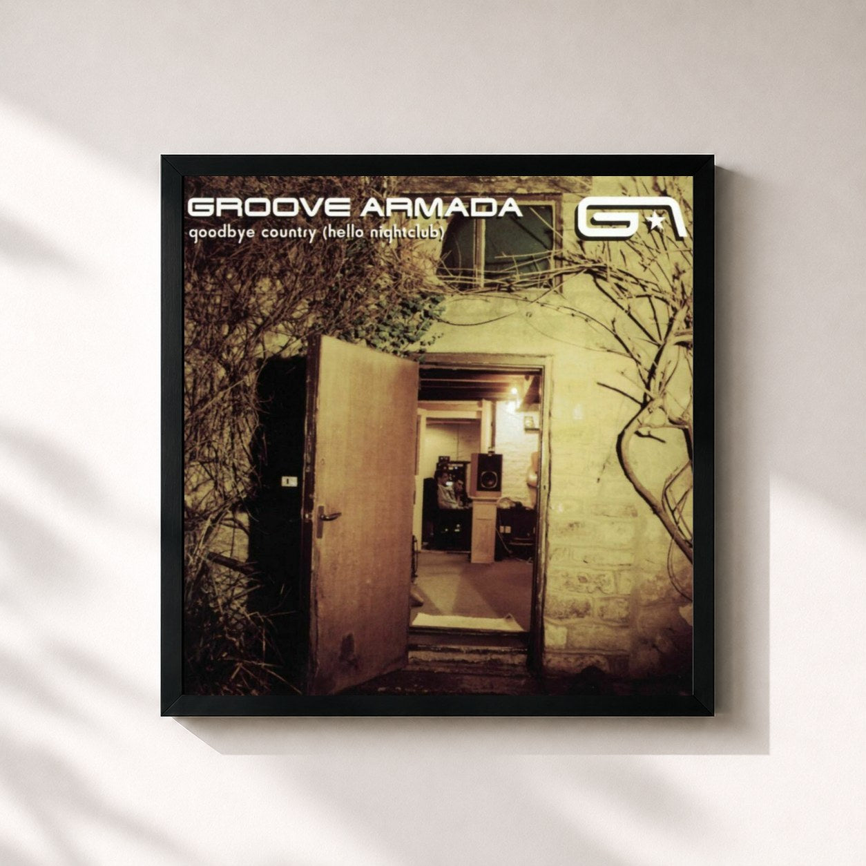 #noir Tableau carré de l'album Goodbye Country (Hello Nightclub) de Groove Armada, cadre noir 32x32 cm