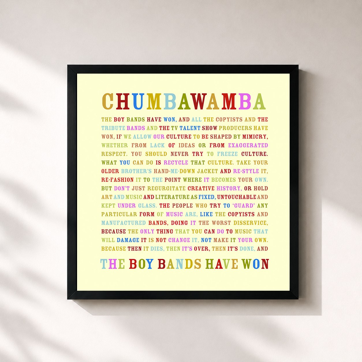#noir Tableau carré de l'album The Boy Bands Have Won de Chumbawamba, cadre noir 32x32 cm