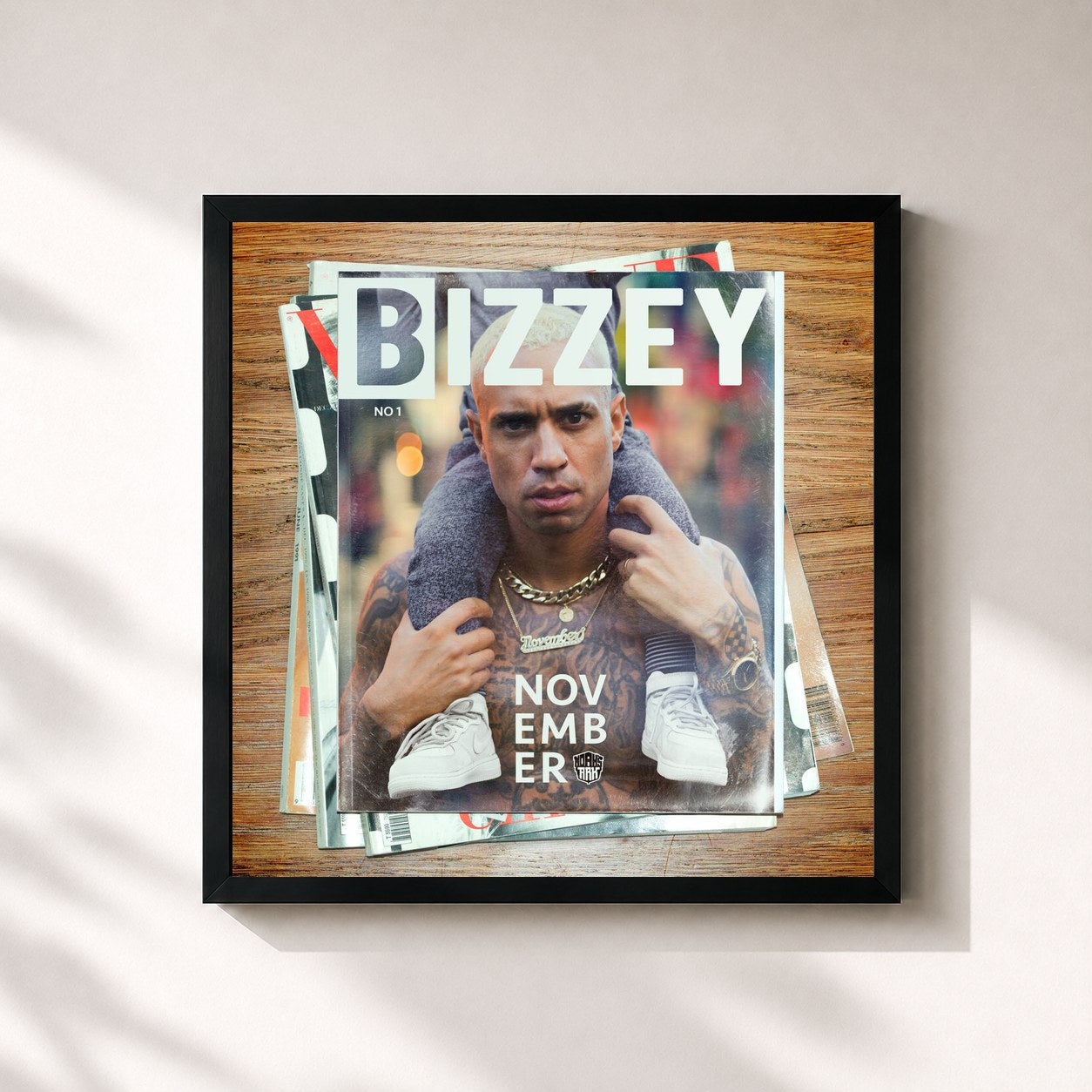 #noir Tableau carré de l'album November de Bizzey, cadre noir 32x32 cm
