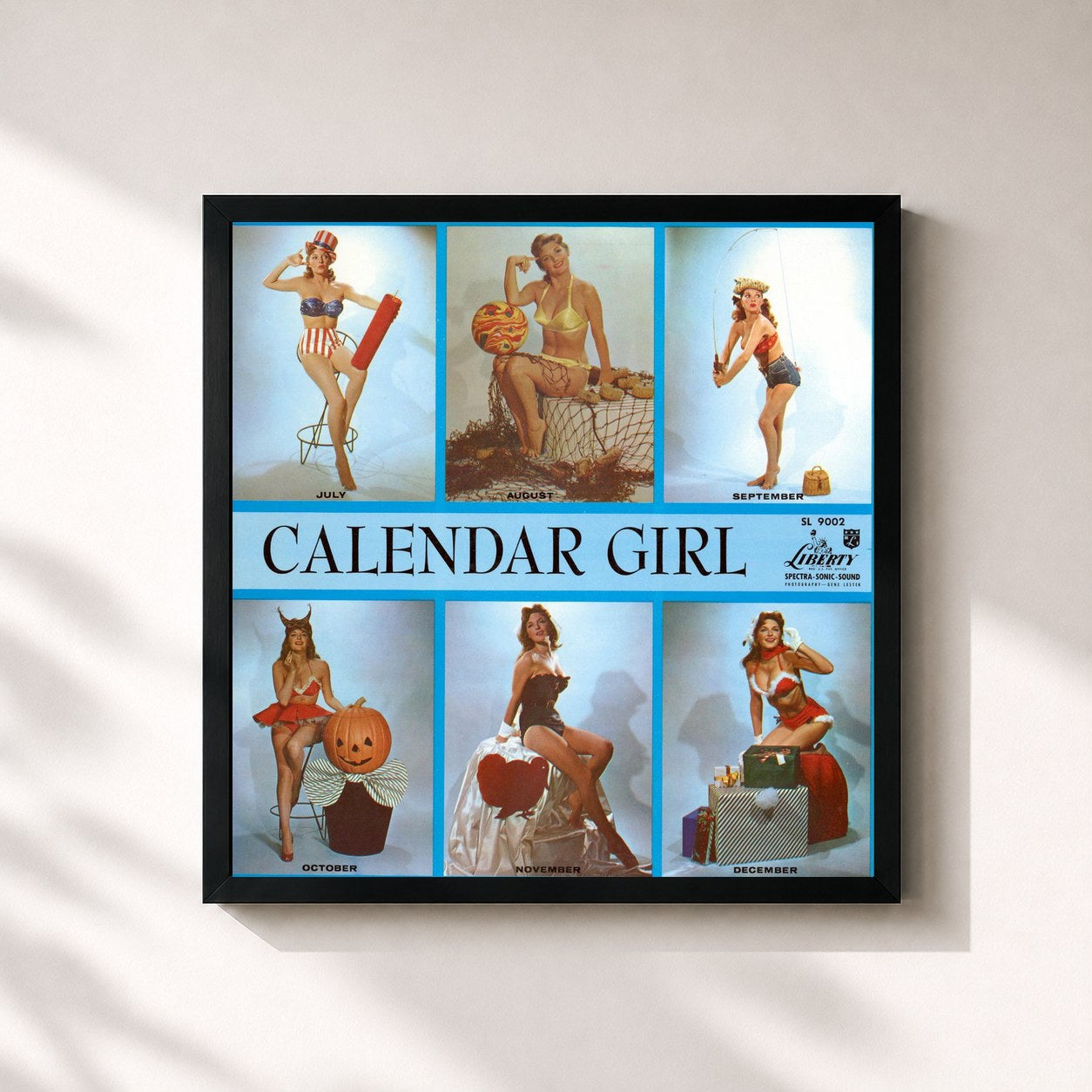 #noir Tableau carré de l'album Calendar Girl de Julie London, cadre noir 32x32 cm