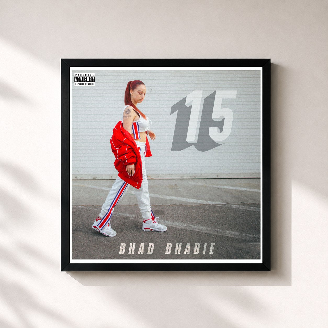 #noir Tableau carré de l'album 15 de Bhad Bhabie, cadre noir 32x32 cm