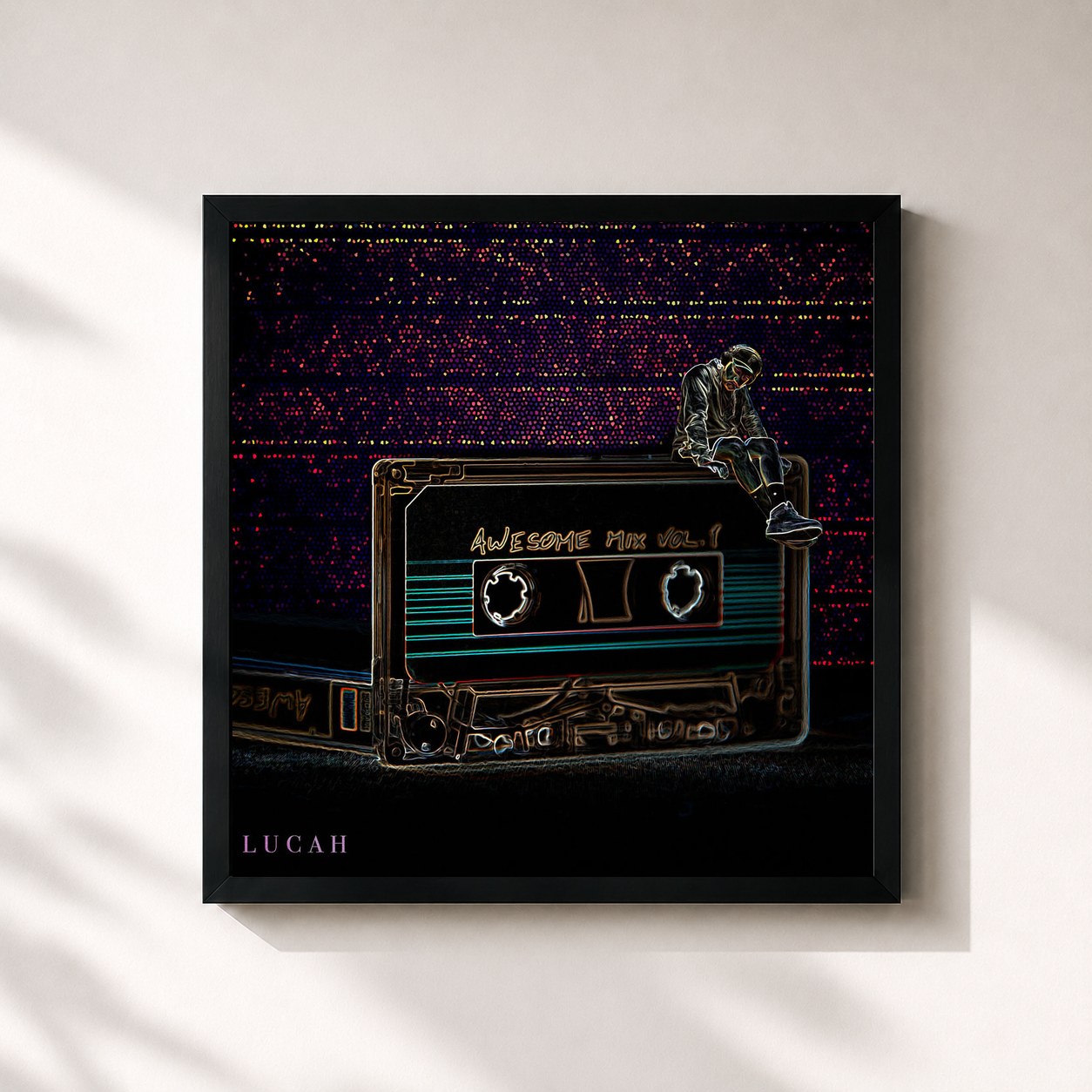 #noir Tableau carré de l'album Awesome Mix, Vol. 1 de Lucah, cadre noir 32x32 cm