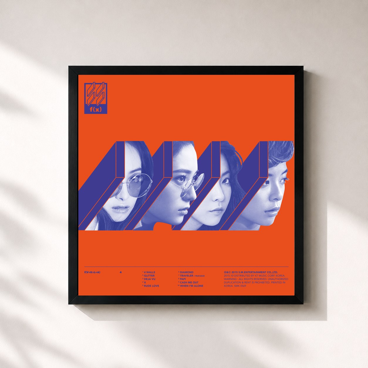 #noir Tableau carré de l'album 4 Walls - The 4th Album de F(x), cadre noir 32x32 cm