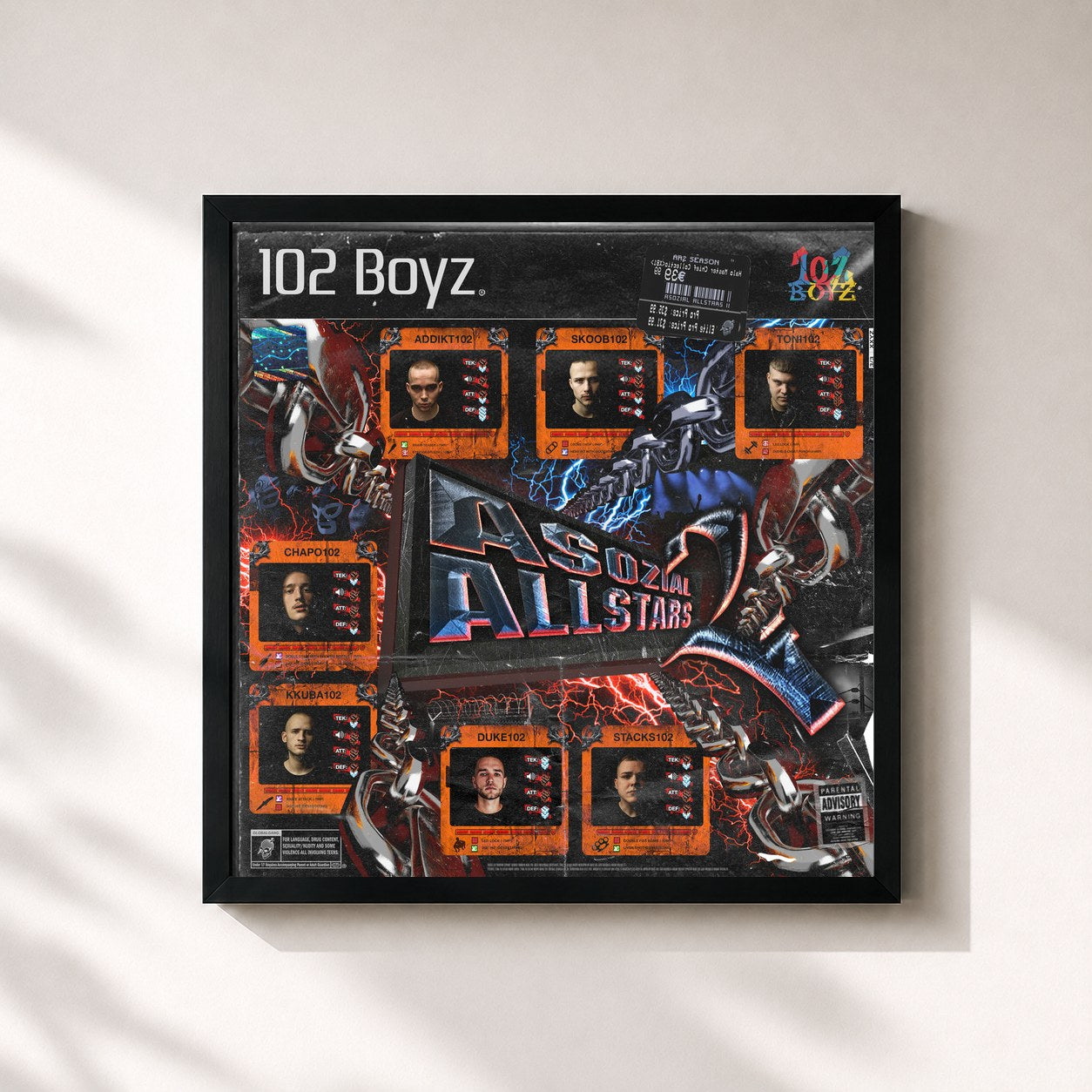 #noir Tableau carré de l'album Asozial Allstars 2 de 102 Boyz, cadre noir 32x32 cm