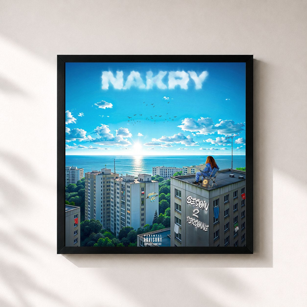 #noir Tableau carré de l'album Besoin 2 Personne de Nakry, cadre noir 32x32 cm
