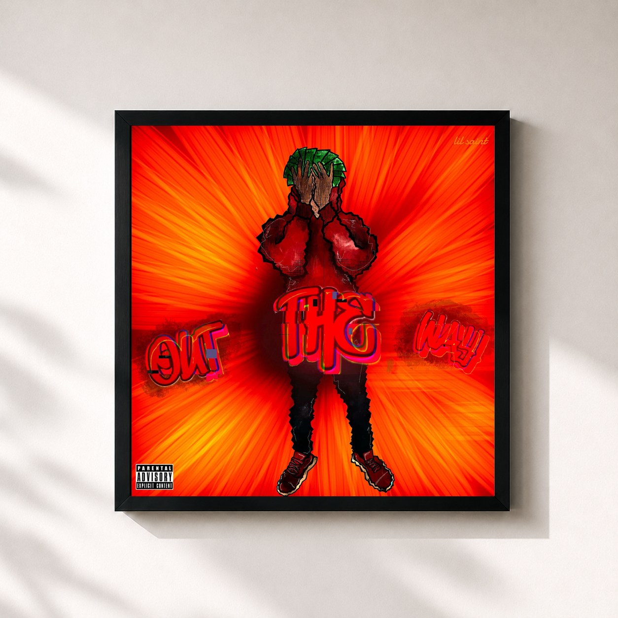 #noir Tableau carré de l'album Out The Way de Lil Saint, cadre noir 32x32 cm