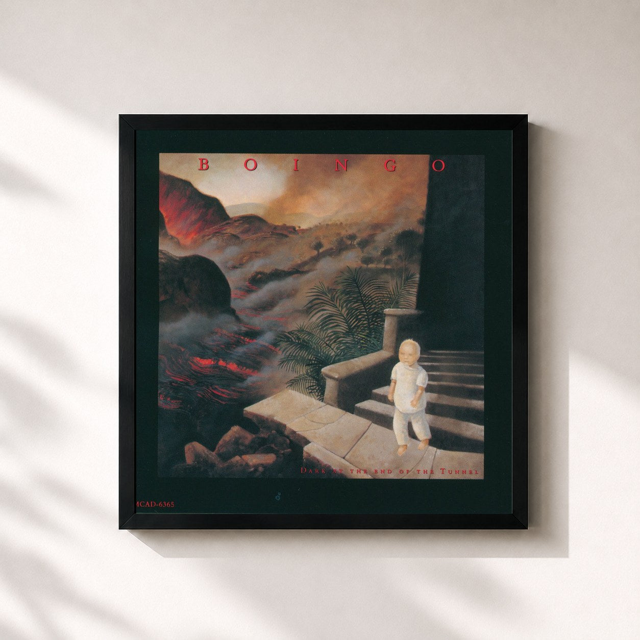 #noir Tableau carré de l'album Dark At The End Of The Tunnel de Oingo Boingo, cadre noir 32x32 cm