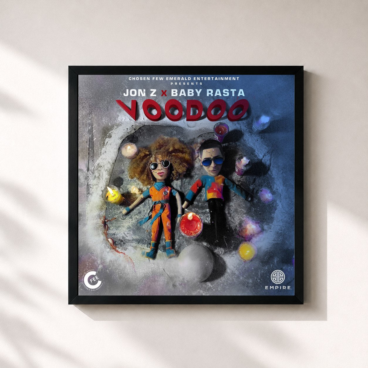 #noir Tableau carré de l'album Voodoo de Jon Z, cadre noir 32x32 cm