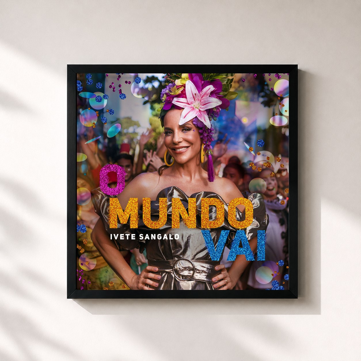 #noir Tableau carré de l'album O Mundo Vai de Ivete Sangalo, cadre noir 32x32 cm