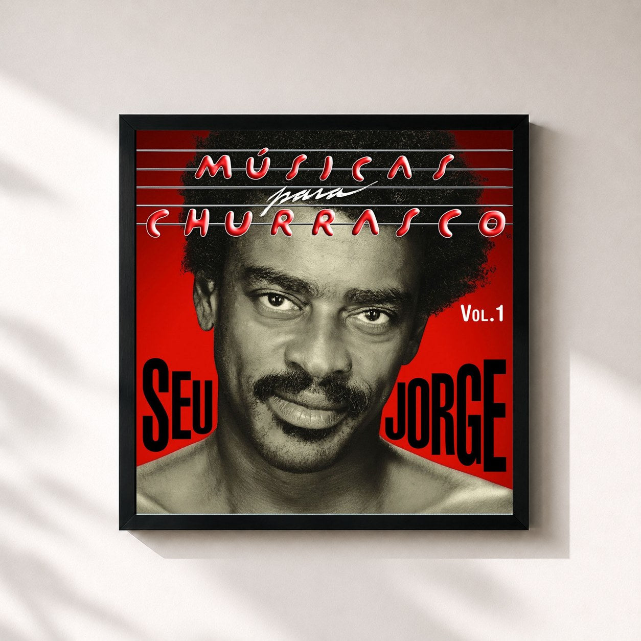 #noir Tableau carré de l'album Musica para Churrasco, Vol. 1 de Seu Jorge, cadre noir 32x32 cm