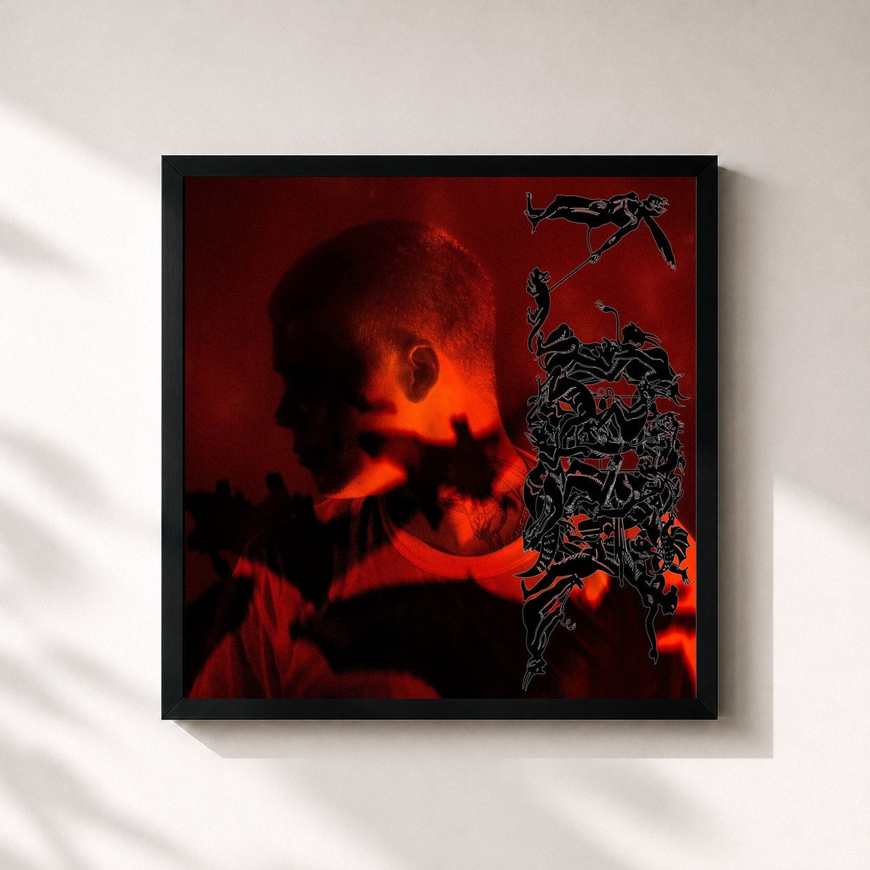 #noir Tableau carré de l'album Stranger de Yung Lean, cadre noir 32x32 cm