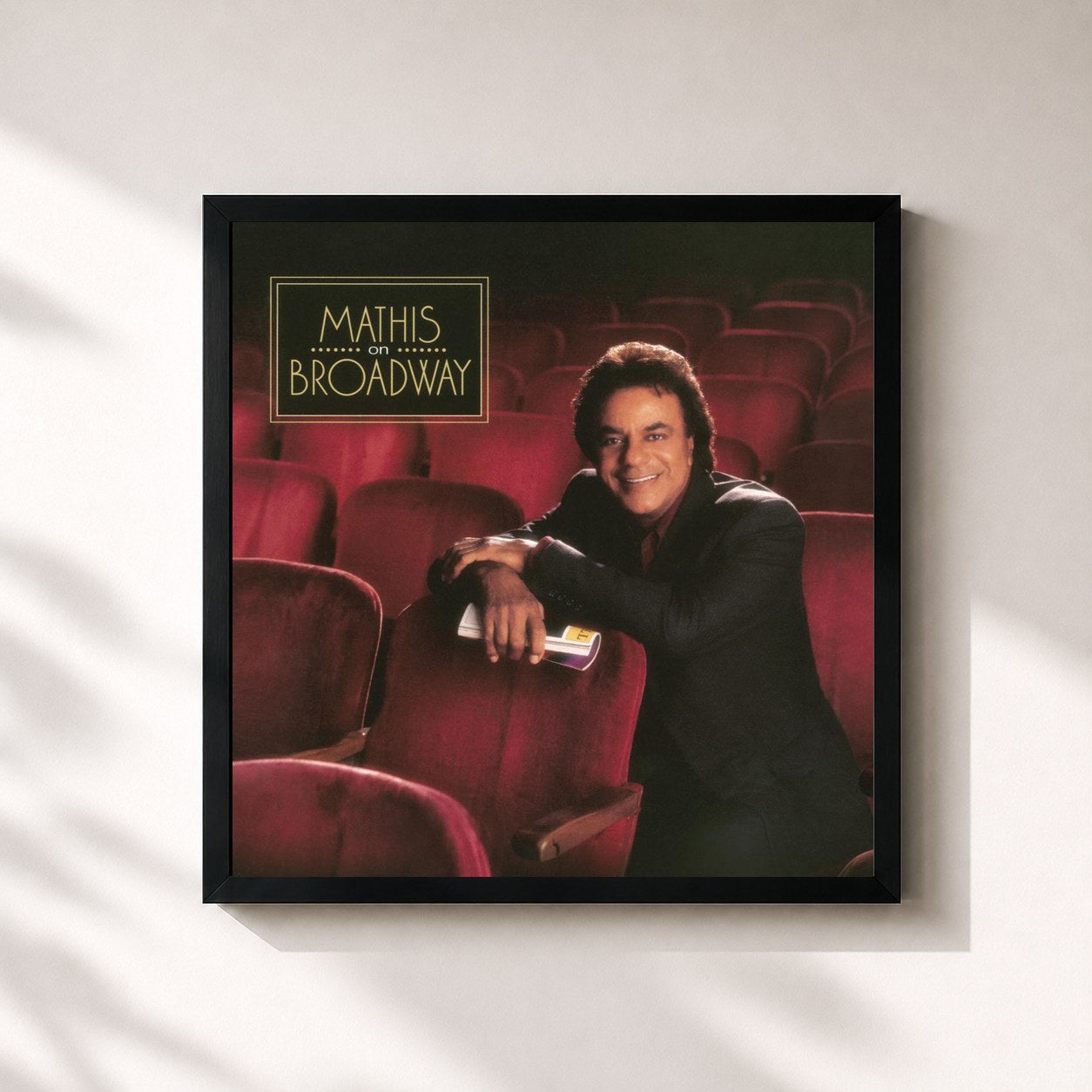 #noir Tableau carré de l'album Mathis On Broadway de Johnny Mathis, cadre noir 32x32 cm
