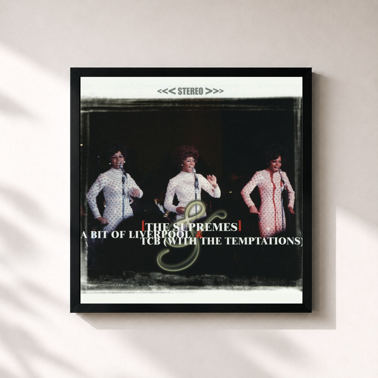 #noir Tableau carré de l'album A Bit Of Liverpool / TCB de The Supremes, cadre noir 32x32 cm