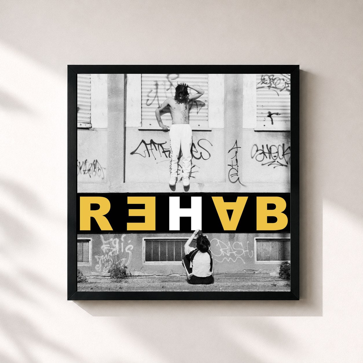 #noir Tableau carré de l'album Rehab de Ketama126, cadre noir 32x32 cm