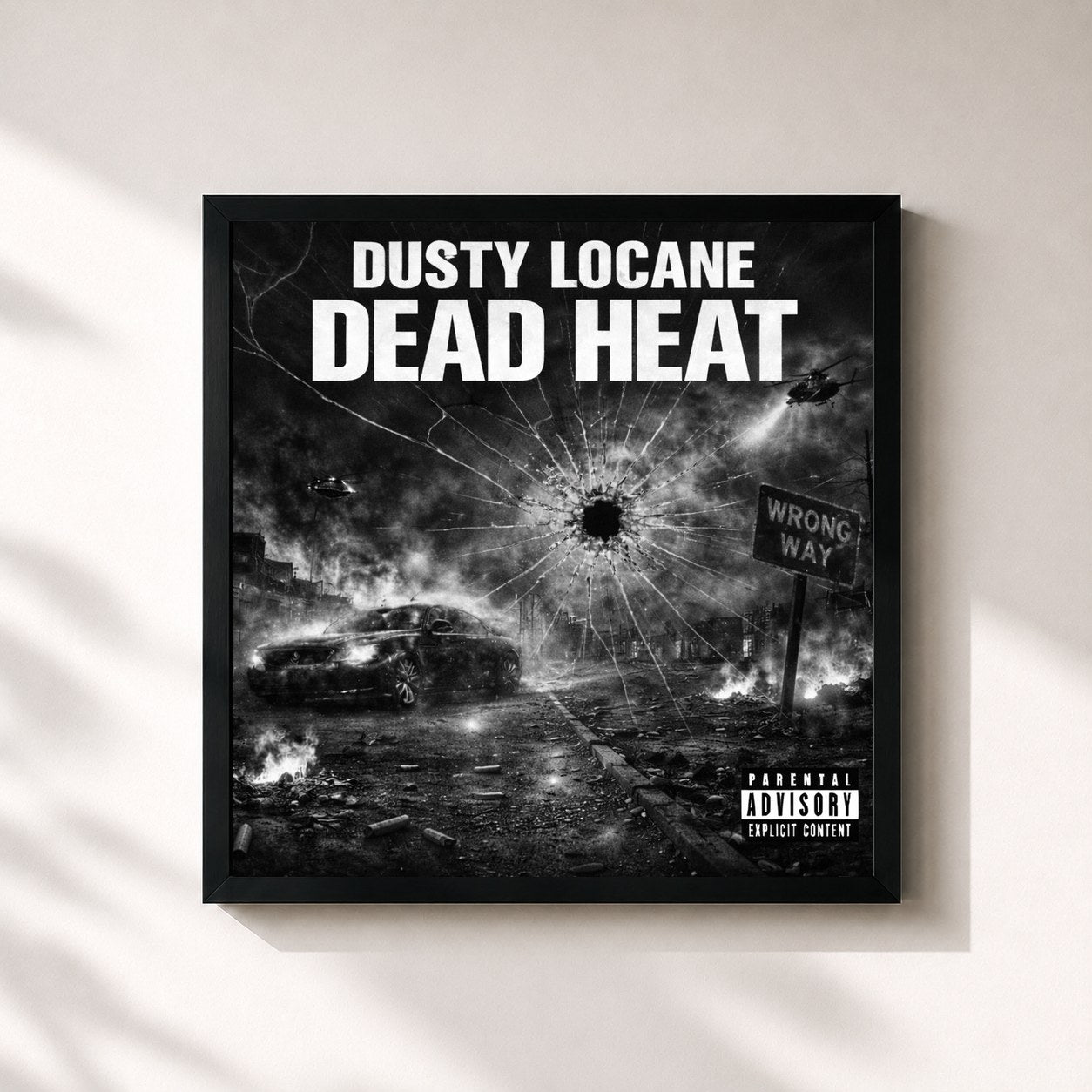 #noir Tableau carré de l'album DEAD HEAT de Dusty Locane, cadre noir 32x32 cm
