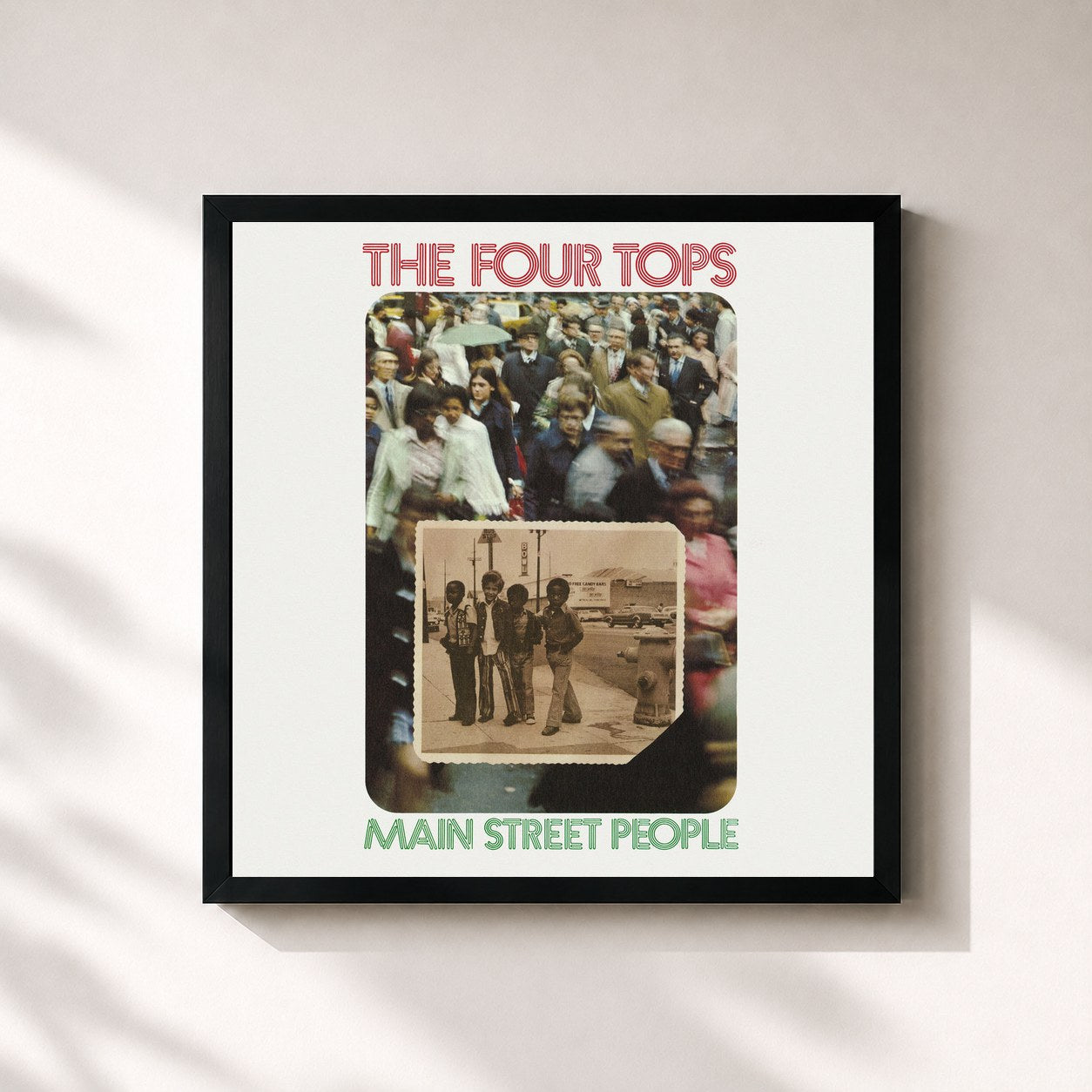 #noir Tableau carré de l'album Main Street People de Four Tops, cadre noir 32x32 cm