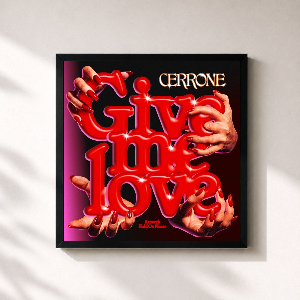 #noir Tableau carré de l'album Give Me Love de Cerrone, cadre noir 32x32 cm