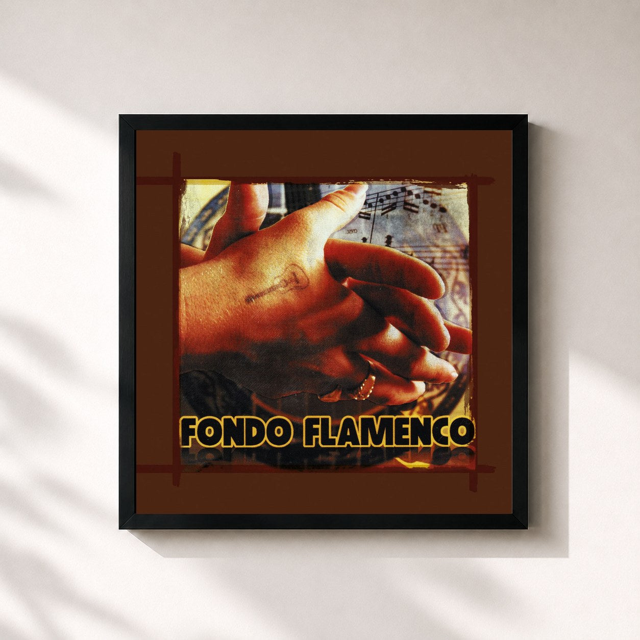 #noir Tableau carré de l'album Maqueta 2005 de Fondo Flamenco, cadre noir 32x32 cm