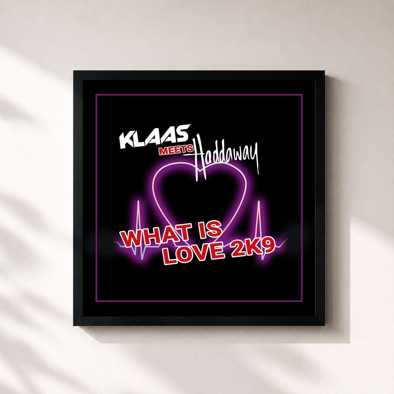 #noir Tableau carré de l'album What Is Love 2K9 de Klaas, cadre noir 32x32 cm