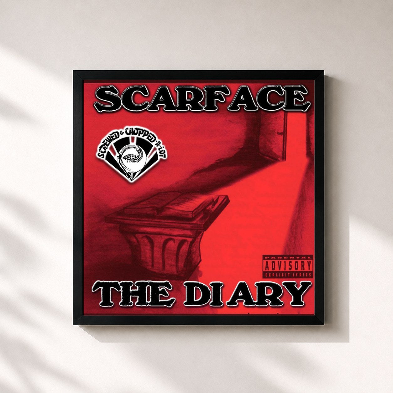 #noir Tableau carré de l'album The Diary de Scarface, cadre noir 32x32 cm