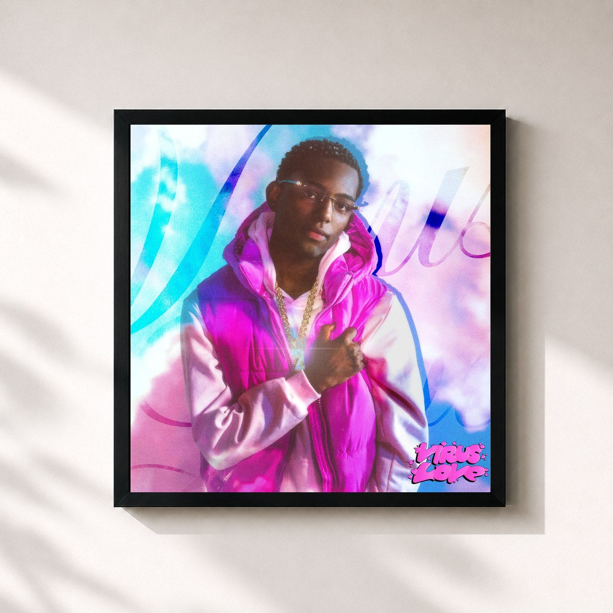 #noir Tableau carré de l'album Virus Love de Caio Luccas, cadre noir 32x32 cm
