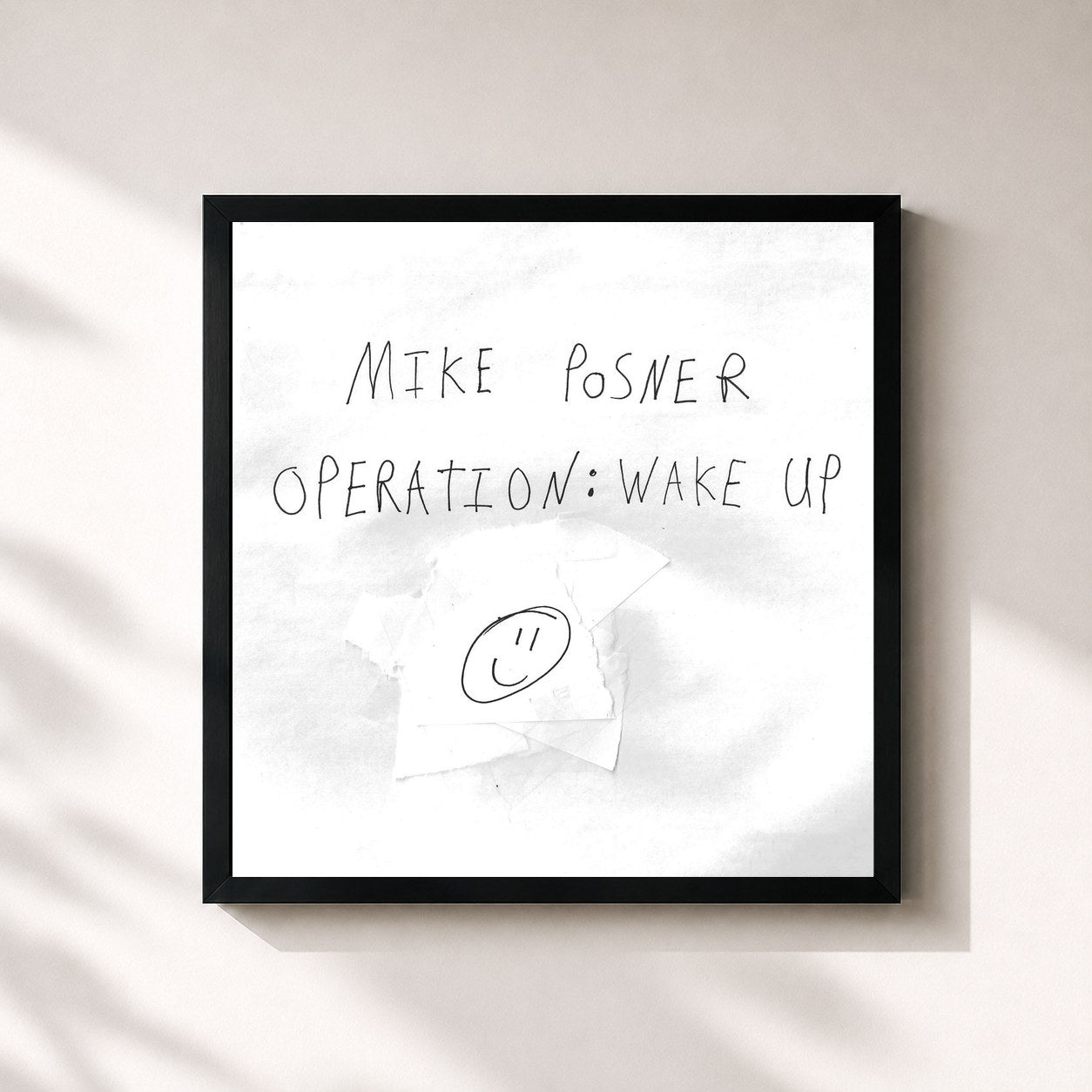 #noir Tableau carré de l'album Operation: Wake Up de Mike Posner, cadre noir 32x32 cm