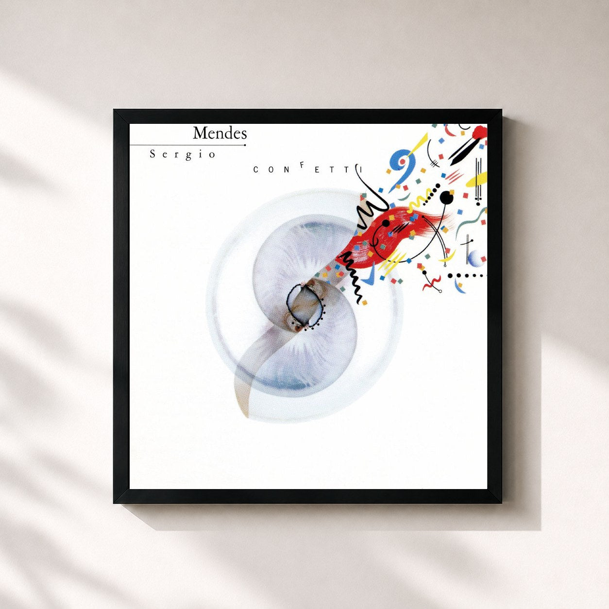 #noir Tableau carré de l'album Confetti de Sergio Mendes, cadre noir 32x32 cm