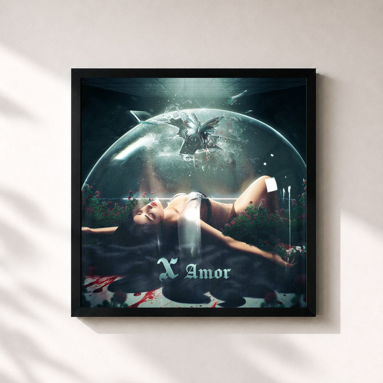 #noir Tableau carré de l'album X Amor de Kim Loaiza, cadre noir 32x32 cm