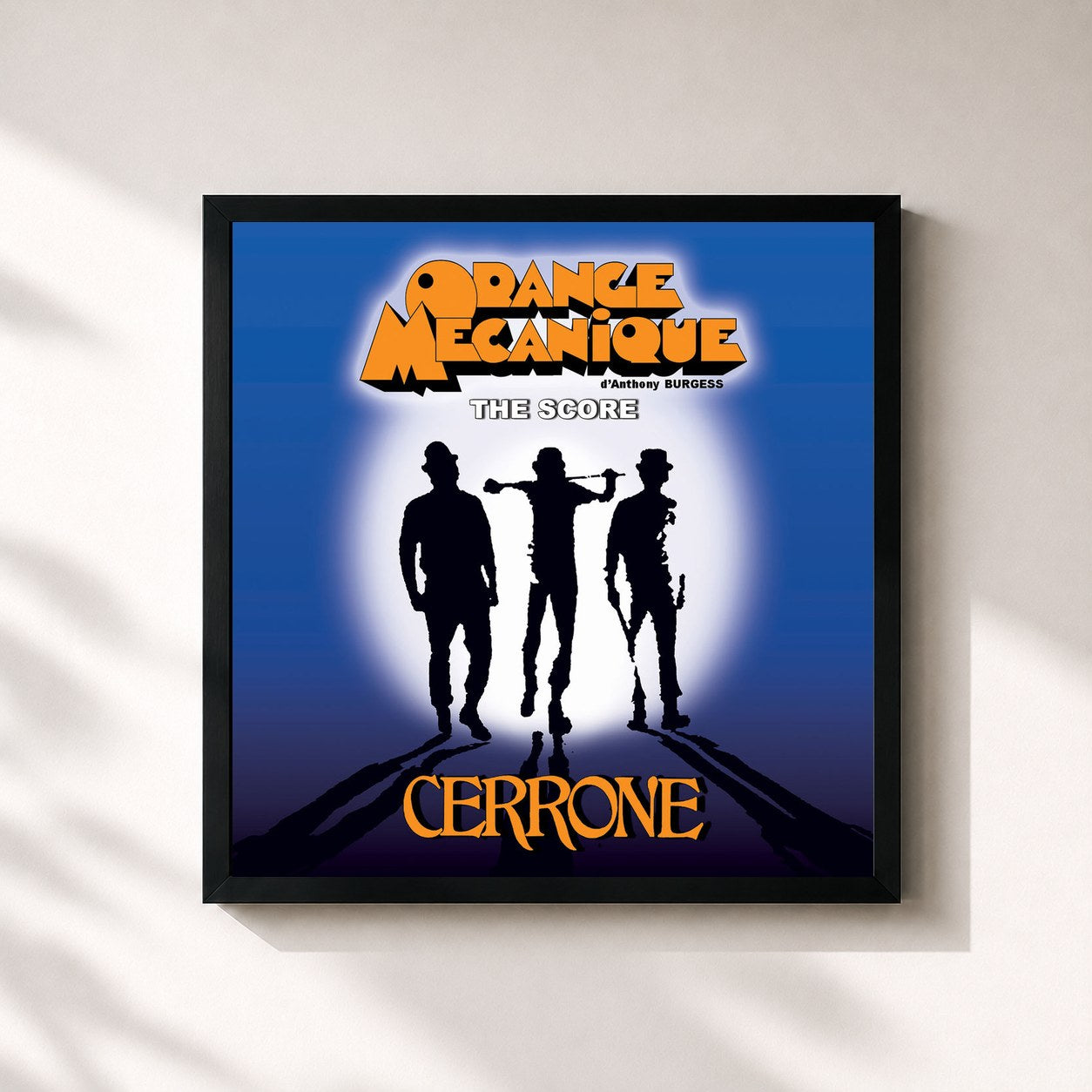 #noir Tableau carré de l'album Orange Mécanique - The Score de Cerrone, cadre noir 32x32 cm