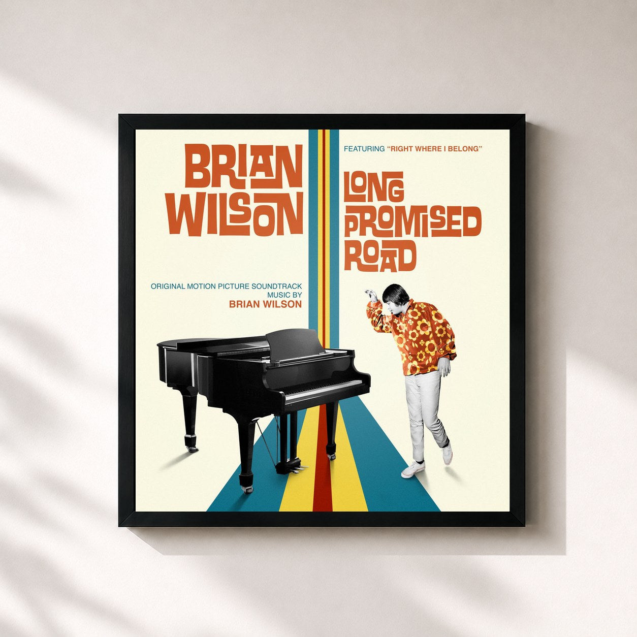 #noir Tableau carré de l'album Brian Wilson: Long Promised Road (Original Motion Picture Soundtrack) de Brian Wilson, cadre noir 32x32 cm