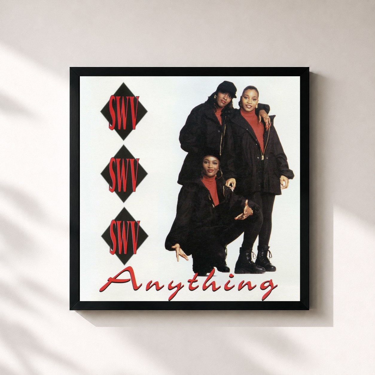 #noir Tableau carré de l'album Anything de SWV, cadre noir 32x32 cm
