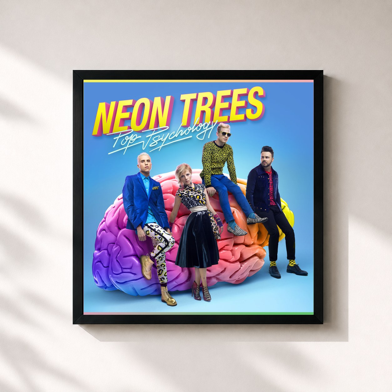#noir Tableau carré de l'album Pop Psychology de Neon Trees, cadre noir 32x32 cm