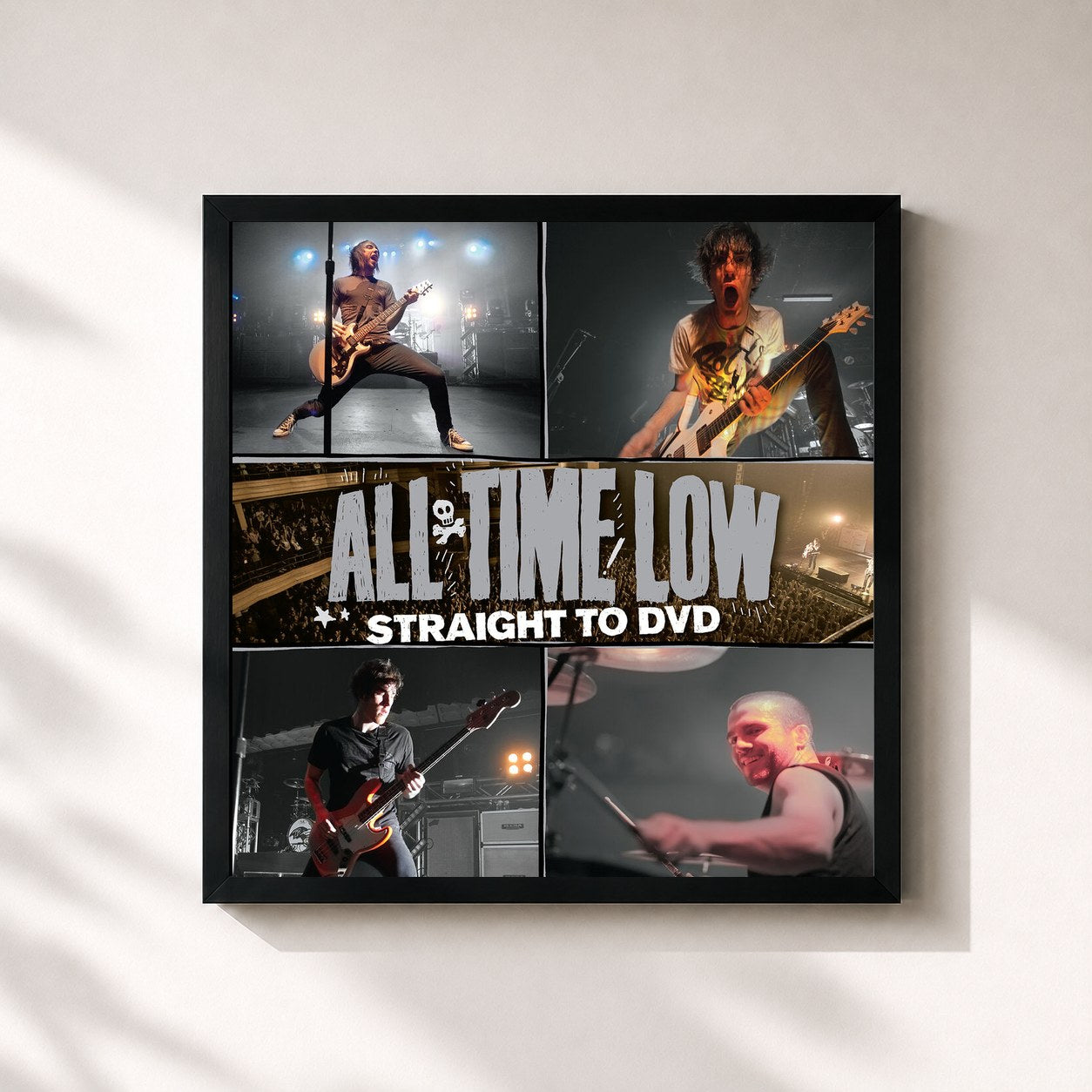 #noir Tableau carré de l'album Straight To DVD de All Time Low, cadre noir 32x32 cm