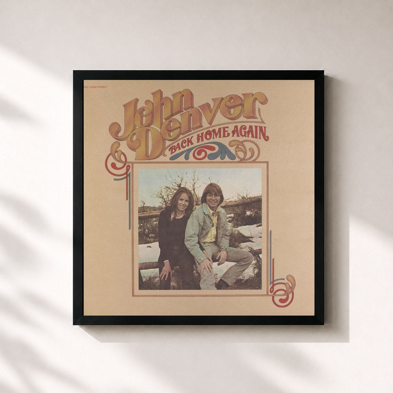 #noir Tableau carré de l'album Back Home Again de John Denver, cadre noir 32x32 cm