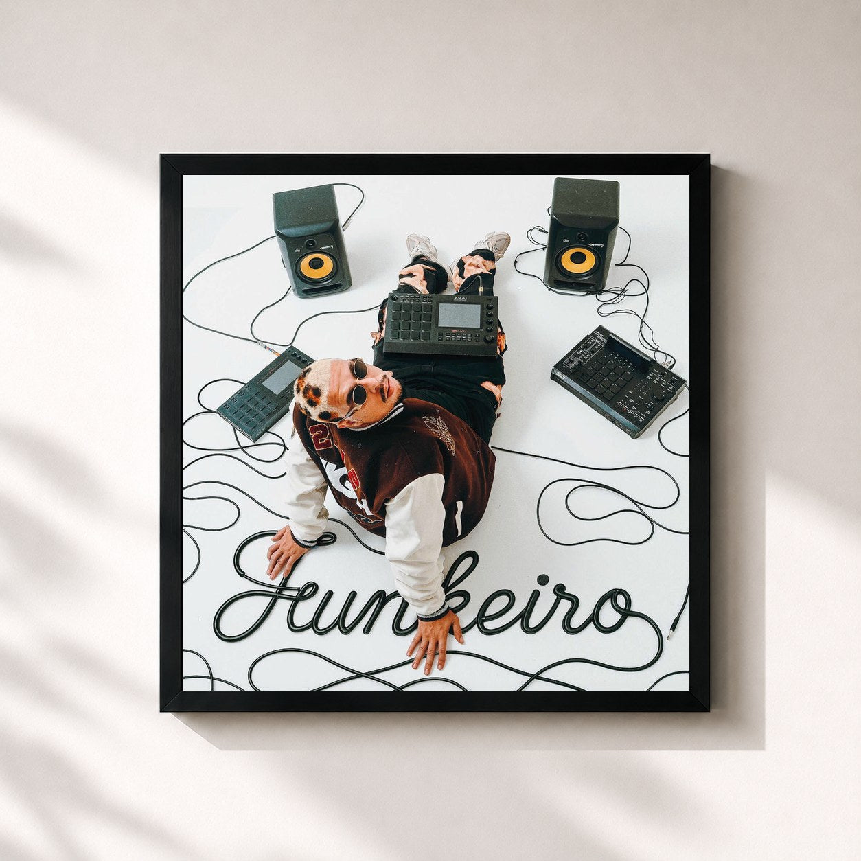#noir Tableau carré de l'album Funkeiro de WC no Beat, cadre noir 32x32 cm