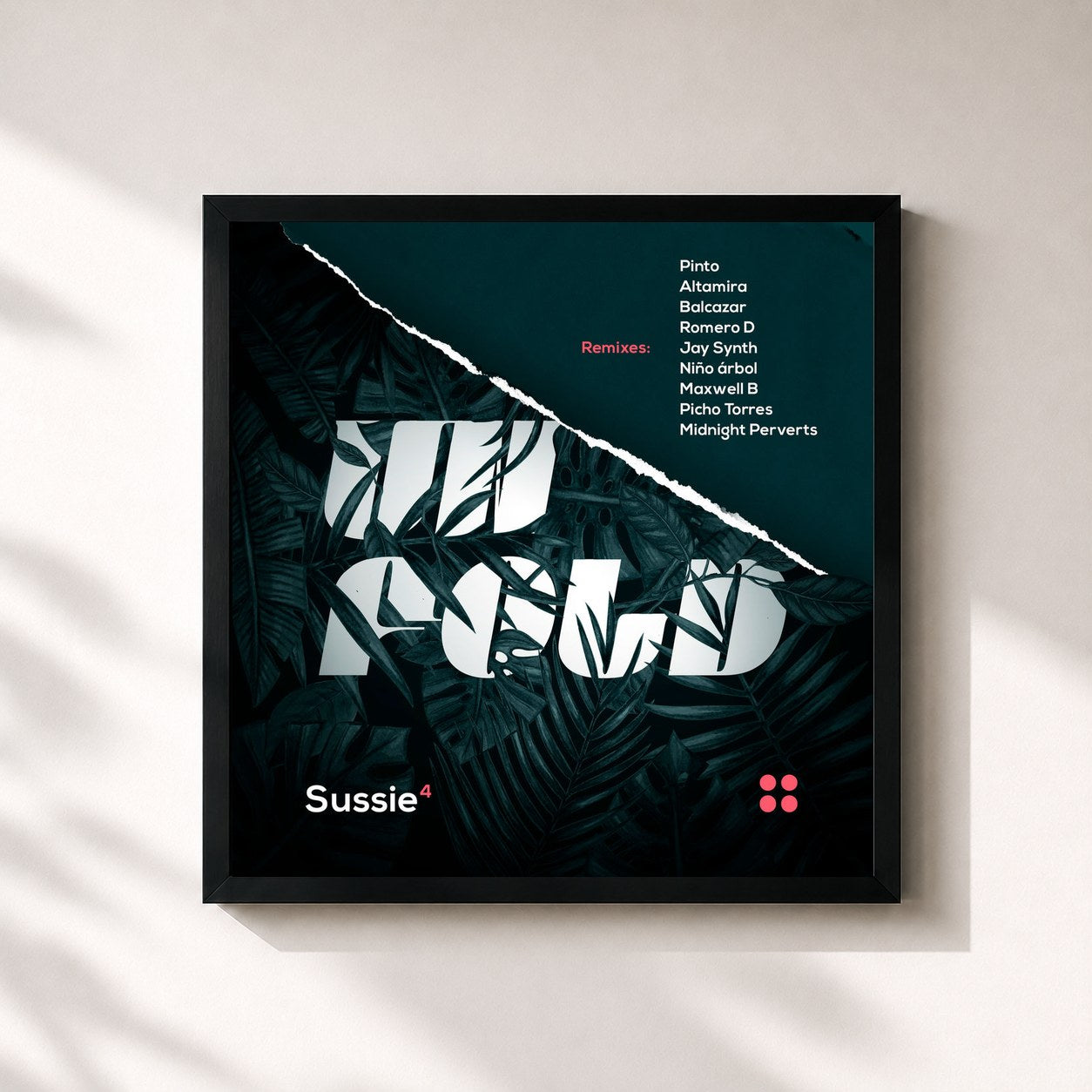 #noir Tableau carré de l'album Unfold Remixes de Sussie 4, cadre noir 32x32 cm