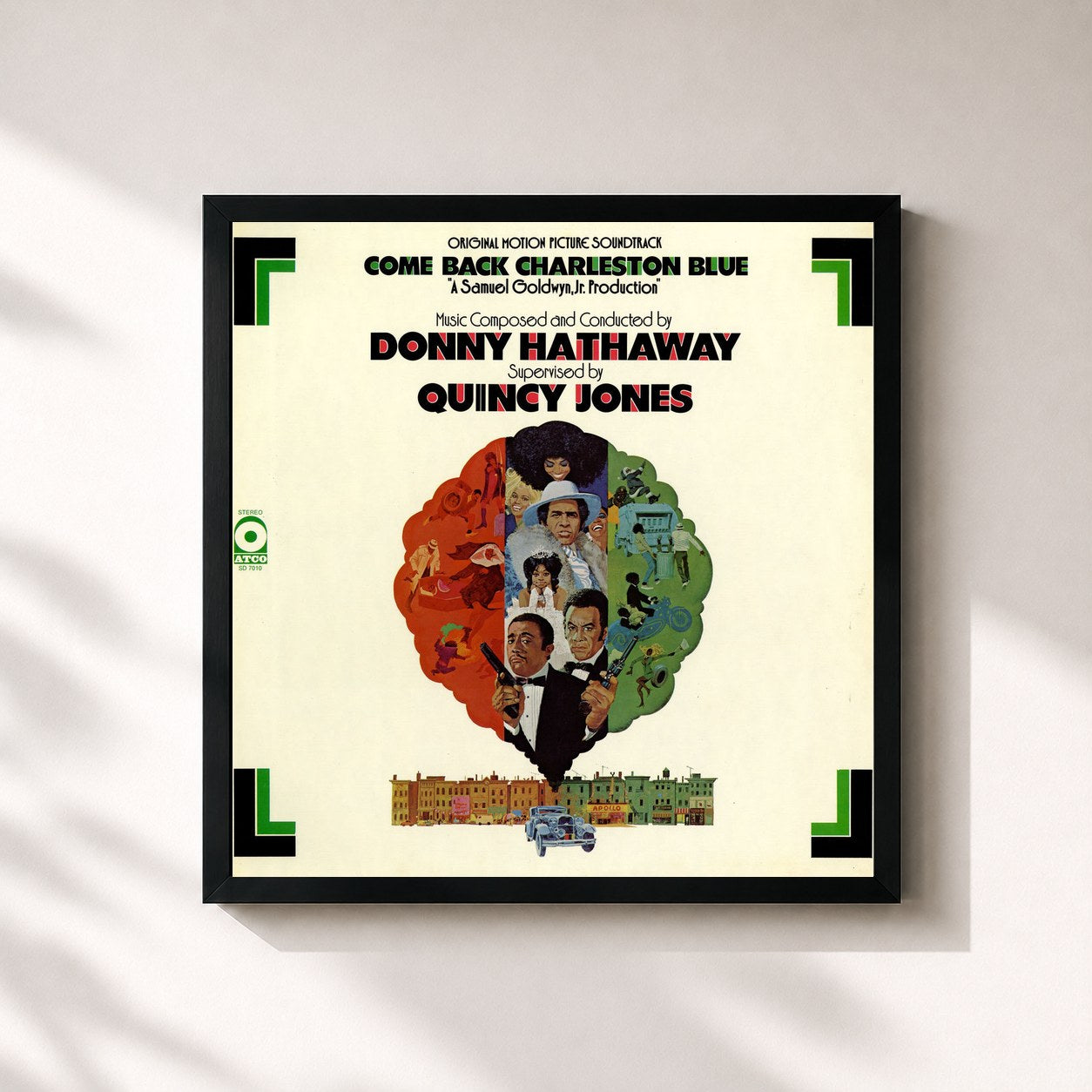 #noir Tableau carré de l'album Come Back Charleston Blue de Donny Hathaway, cadre noir 32x32 cm