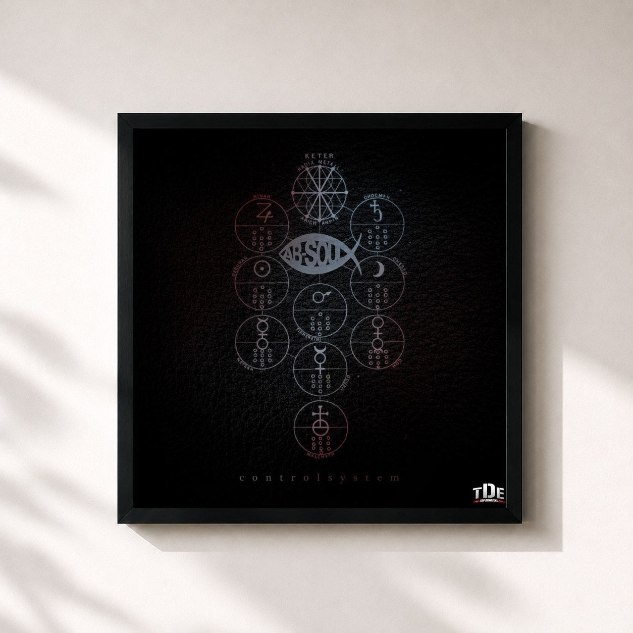 #noir Tableau carré de l'album Control System de Ab-Soul, cadre noir 32x32 cm